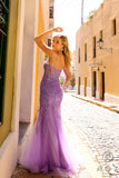 Nox Anabel Q1358 Long Fitted Sleeveless Sequin Applique Mermaid Tulle Dress