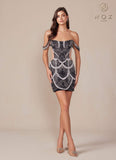 Nox Anabel Q839 Short Off the Shoulder Beaded Cocktail Dress