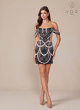 Nox Anabel Q839 Short Off the Shoulder Beaded Cocktail Dress