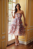 Nox Anabel Q842 Floral Print A-Line Tea Length Dress