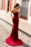 Nox Anabel R1244 Long Off the Shoulder Draped Sleeve Velvet Fitted Gown