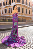 Nox Anabel R1268 Fitted Strapless Flower Design Sequin Gown with Matching Sleeves