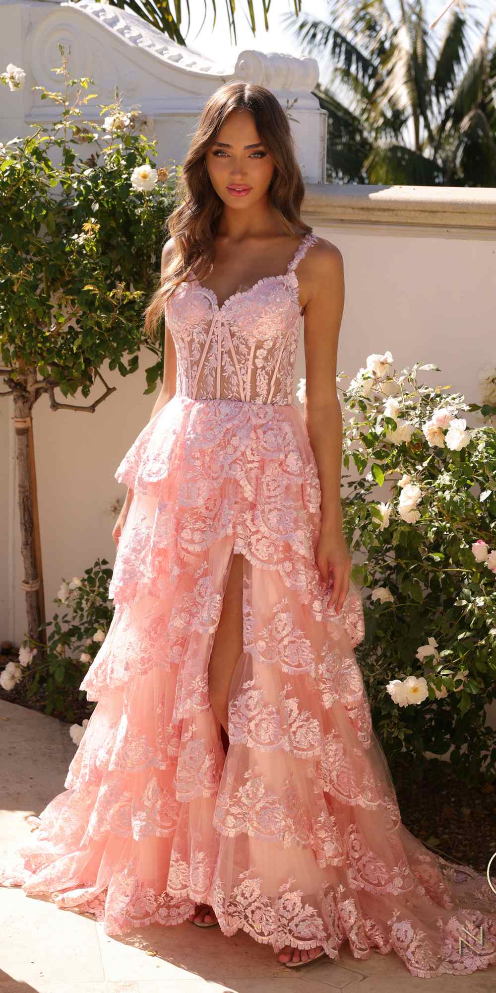 Nox Anabel R1299 Long Off the Shoulder Tiered Skirt A-Line Formal Gown