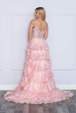Nox Anabel R1299 Long Off the Shoulder Tiered Skirt A-Line Formal Gown