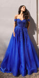Nox Anabel R1303 Long Off the Shoulder Sweetheart Tulle A-Line Gown
