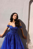 Nox Anabel R1303 Long Off the Shoulder Sweetheart Tulle A-Line Gown