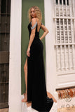 Nox Anabel R1428 Long Cold Off the Shoulder Strap Fitted Velvet Dress