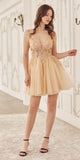 Ladivine SF047 Lace Bodice A-Line Layered Tulle Short Dress
