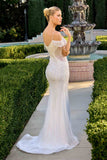 Ladivine SF209W Cold Off The Shoulder Fringe Beaded Mermaid Bridal Gown