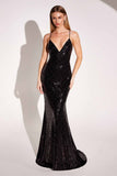 Ladivine Amoris T1001 Long Fitted Sequin V-Neck Evening Gown
