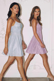 Amoris T103 Short A-Line Glitter Satin Scoop Neckline Dress