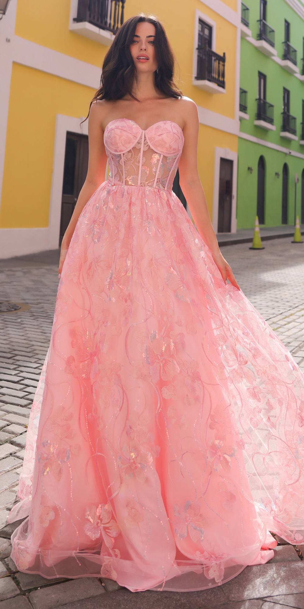 Nox Anabel T1332 Bell of the Ball Strapless A-Line Sequin Floral Dress