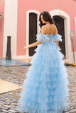 Nox Anabel T1338 Long Ruffled Tiered Skirt A-Line Ball Gown Arm Cuffs