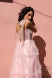 Nox Anabel T1340 Long Ruffled Skirt Boned Bustier Ribbon Strap A-Line Gown