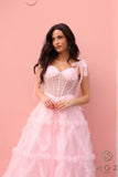 Nox Anabel T1340 Long Ruffled Skirt Boned Bustier Ribbon Strap A-Line Gown