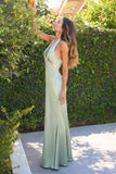Astee T2001 Fitted Long V-Neckline Halter Top Evening Gown