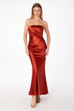 Astee T2006 Tea Length Satin Dress Cut Out Cowl-Like Back