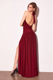 Astee T502 Halter Top V-Neckline Evening Gown with Leg Slit