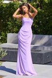 Ladivine T702 Strapless Scoop Neckline Fitted Chiffon Dress - LAVENDER