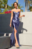 Ladivine Amoris T704 Dress Off the Shoulder Fitted Gown - SMOKY BLUE