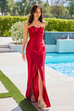Ladivine Amoris T708 Strapless Fitted Satin Prom Gown - red