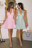 Amoris T710 Halter Top Short V-Neck Glitter Dress