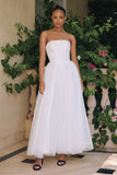 Amoris T712W Strapless Crepe Bodice A-Line Bridal Gown Layered Tulle Skirt