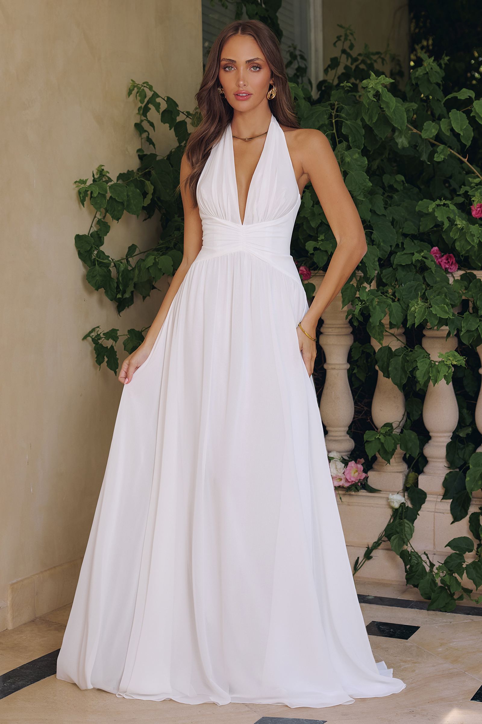 Amoris T715W Halter Neck Chiffon A-Line Evening Gown