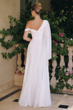 Amoris T716W One Shoulder Chiffon A-Line Off White Evening Dress