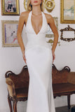 Amoris T720W Halter Satin Sleek Floor Length Satin Bridal Gown