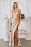 Amoris T713 Sleek and Modern Stretch Satin Strapless Gown