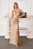 Amoris T713 Sleek and Modern Stretch Satin Strapless Gown