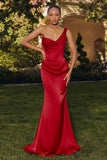 Amoris T727 One Shoulder Fitted Stretch Satin Mermaid Dress