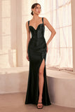 Ladivine Amoris T813 Long Fitted Corset Bodice Satin Prom Gown