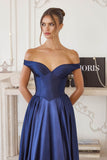 Amoris T821 Off Shoulder Sweetheart Neck Satin A-Line Dress