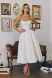 Amoris T822W Elegant Mikado Midi Strapless Wedding Reception Gown