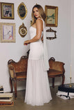 Amoris T825W Strapless Satin Bodice Pleated Skirt Fitted Off White Dress