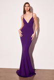 Astee T905 Long V-Neckline Open Back Fitted Evening Gown