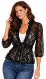 Black Short Sleeve Lace Top V Neck With Bow
