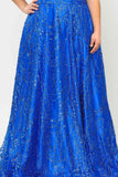 Lindas W1004 Floor Length Glitter Deep Illusion Neck Plus Size Dress