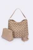 Faux Leather Braided Embossed Hobo Bag