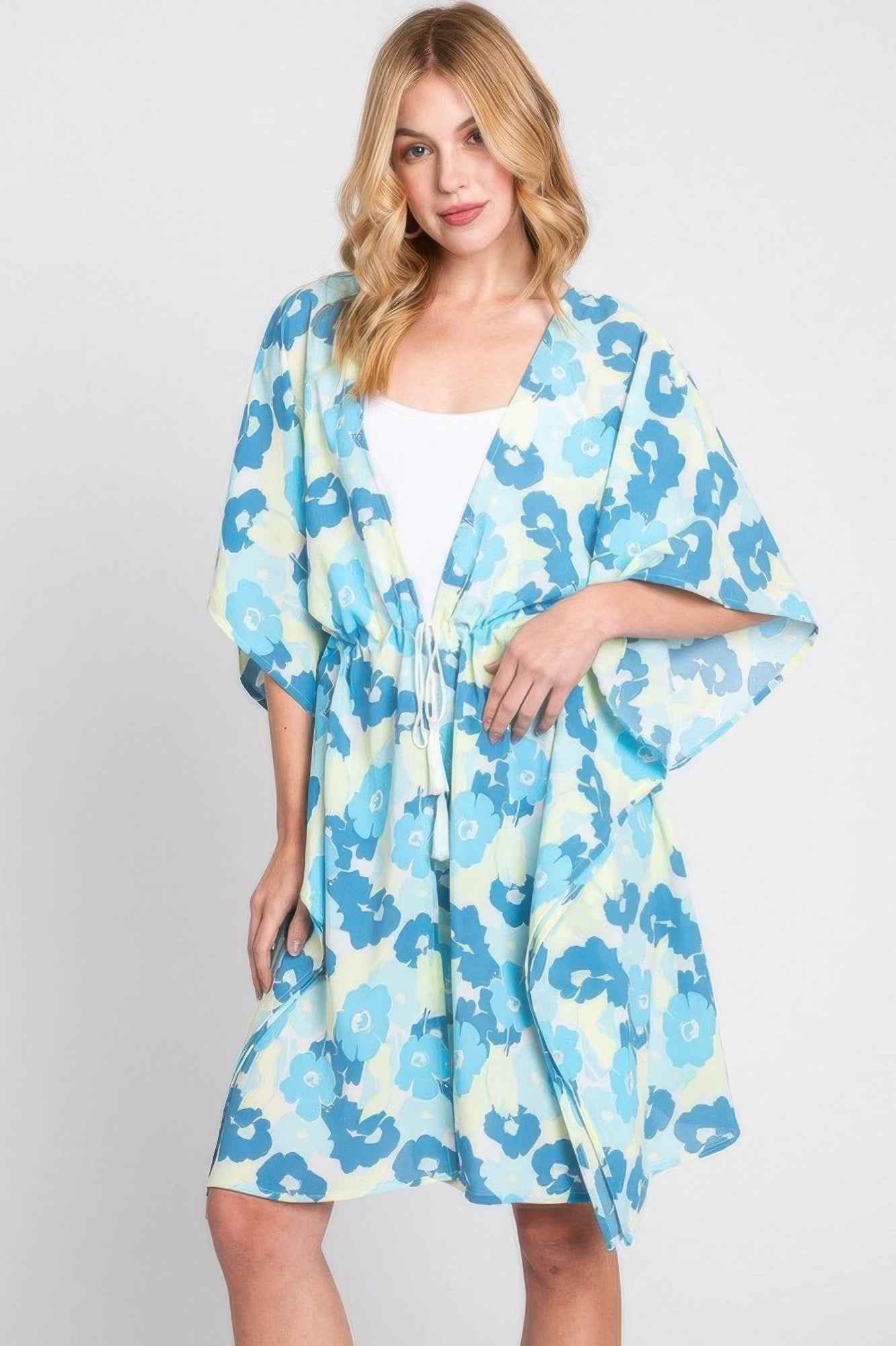 Flower Print Self-tie Drawstring Open Front Cover