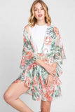 Ruffle Lined Tropical Flamingo Print Open Front
