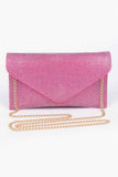 Full Rhinestone Envelope Chain Clutch
