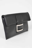 Metallic Faux Leather Metal Buckle Clutch