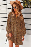 V Neck Drop Shoulder Cheetah Print Tunic Dress