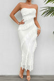 Solid Off Shoulder Ruffle Sleeveless Maxi Dress