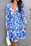 Elegant Printed V Neck Ruffled A Line Mini Dress