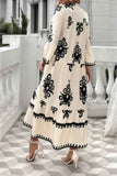 V Neck Stand Collar Button Floral Splicing Dress