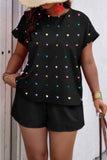 Plus Size Heart Print Drawstring Waist Sets